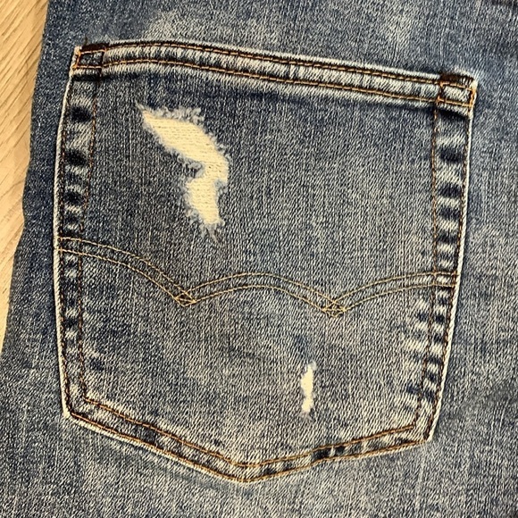 American Eagle Blue Distressed Straight Leg Stretch Denim Shorts  size 28 - Picture 3 of 12